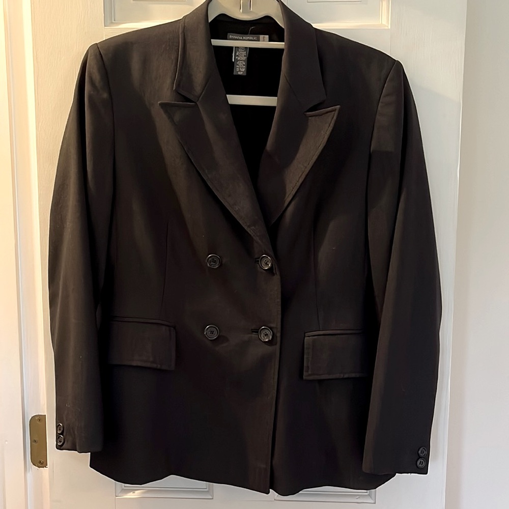 Banana Republic charcoal grey stretch double breasted blazer